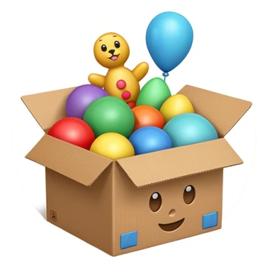 cardboard box with toys, realistic sticker