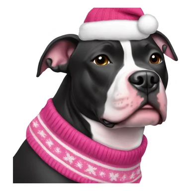 Black and white pitbull with pink Christmas sweater sticker
