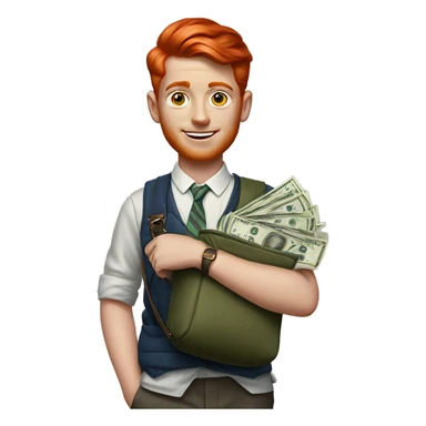 Hyperrealist Preppy red hair with bag of money sticker