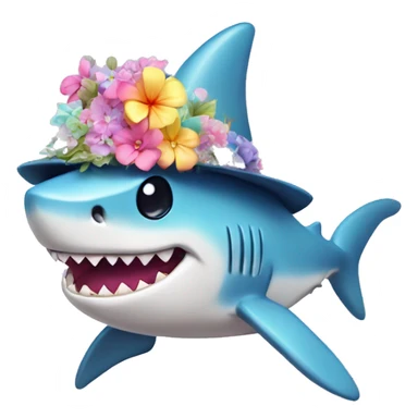 Kawaii rainbow pastel bedazzled shark wearing fedora with flowers  sticker