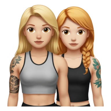 girl with long blonde hair and tattoos next to an athletic ginger girl lwsbians sticker