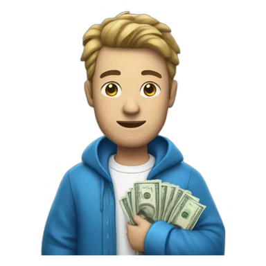 man with money bag in blue cloths sticker