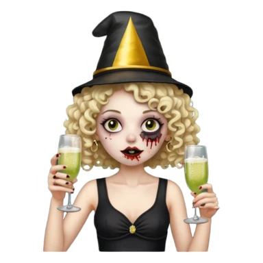 Black side party curly head girl zombie pale skin black crop top no ha sticker