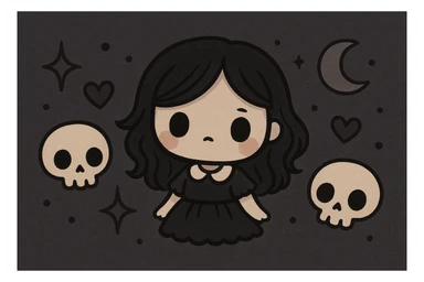 Remove any text from the goth banner, keep it cute, expressive, minimal, in the style of imagen-4-fast-KaUtLiSA10F. Maintain the goth banner's cute and minimal expressive style without text. sticker
