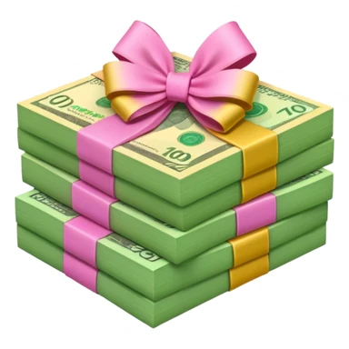 Bright Green & Golden Yellow Gradient Australian $100 notes stacked together and wrapped in a pink bow sticker