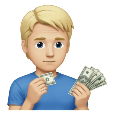 Man with blonde hair and blue t shirt in love with money  sticker