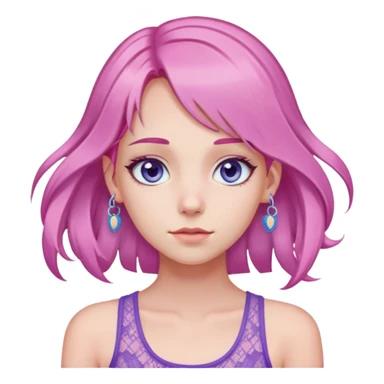 Defined Girl with long thin mid-toned hair, sky eyes, pink hair clips, purple lacey tank sticker