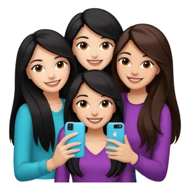 3 girl friends, one with black long hair light skin. one with brown hair long and the last girl one with black with brown medium length hair. Glammed up and hugging  and one talking a selfie and all of them smiling and looking girly all same skin tone  sticker