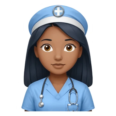pretty brown skin nurse with long black hair and thin brown eyes in light blue scrubs sticker