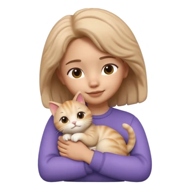 "Apple Memoji style 3D character, a young person gently petting and hugging a cute fluffy cat, peaceful and happy facial expressions, soft studio lighting, clean 3D clay render, vibrant colors, minimalist aesthetic, high detail, high resolution, isolated on a plain white background." sticker