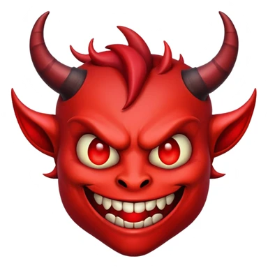 demonic emoji face with red skin, horns, and wicked grin sticker