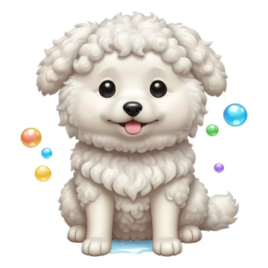 white curly dog with soap bubbles sticker