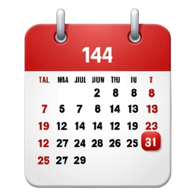 red and white calendar with the number "14" sticker