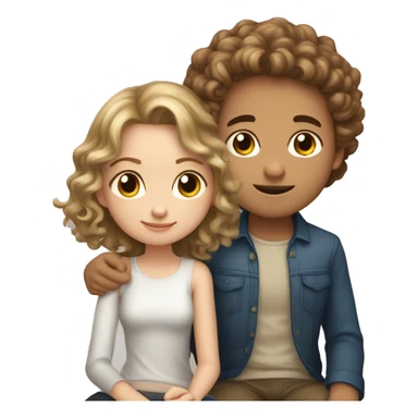 Two people, a girl and a boy, the girl has light brown hair and white skin, the boy has brown curly hair and white skin, they are sitting with their luxurious looks and the girl puts her head on his shoulder sticker
