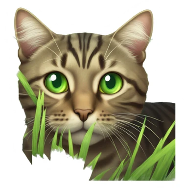 Majestic tabby cat with piercing green eyes, peeking through the tall grass, looking like a wild hunter in its natural kingdom sticker