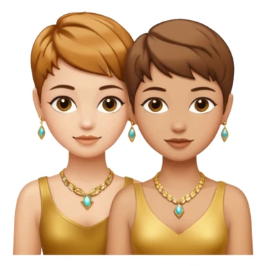 Fair skin and caramel colored besties with brown hair pixie cuts wearing jewelry   sticker