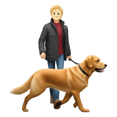 man walking fox red Labrador and woman walking English cream retriever sticker