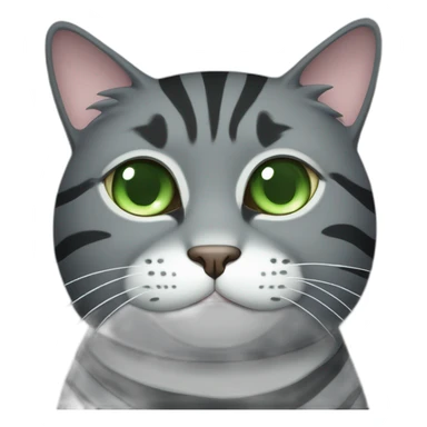 Chubby Striped dark grey cat with Green eyes and white chest sticker