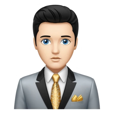 Elvis Presley with Blue eyes, black hair, silver  and gold suit sticker