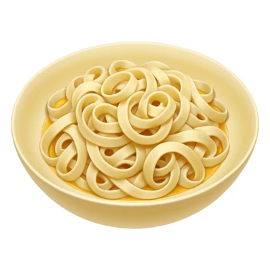 loose tangle of pale yellow cooked noodles with soft glossy texture and natural curves, strands slightly twisted and overlapping, freshly prepared dish, no bowl chopsticks or sauce, apple emoji style, soft lighting, subtle shadows, emoji scale sticker