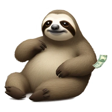 sloth laying down looking sleepy; add a phone in his hand and money flying in air around him sticker