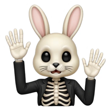 emoji d'une tête de lapin squelette noire qui dit bonjour de la main sticker