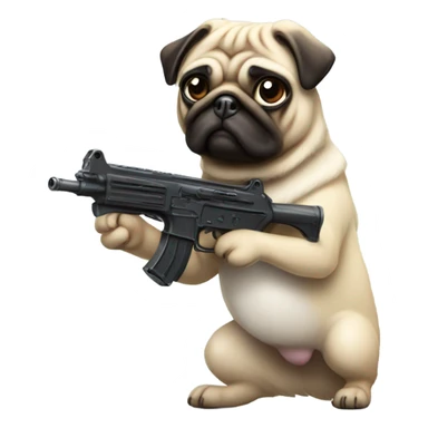 Pug shooting machine gun sticker