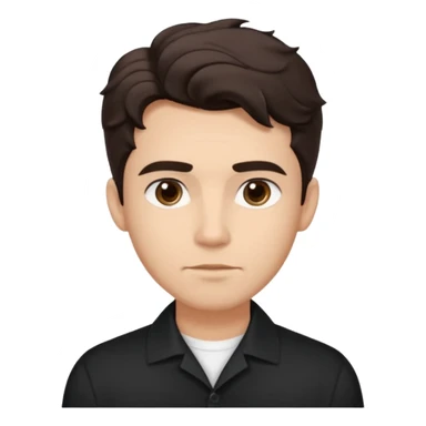 He’s a man with light to medium skin, a defined oval face, full brows, deep-set eyes, and wavy short dark brown tall hair styled with height, sides are trimmed. expression calm and focused relaxed black open-collar. polished, articulate, and coach vibe. personal development sticker