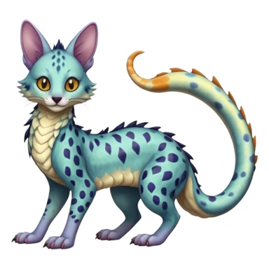 Flurry furry colorful oily spooky spectral ghostly gloomy dusky scaly sergal-serval-possum-sphynx-Koi-sergal-fusion-animal-hybrid-creature with a snake-tail sticker