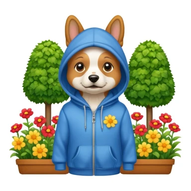 dog in a hoodie, garden background sticker
