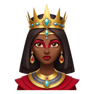 gothic ancient Egyptian queen portrait, head and shoulders only, deep red outfit, gold accents, Egyptian crown, bold makeup, dramatic lighting, 3D cartoon, mobile game icon style, clean background, no text, no watermark
 sticker