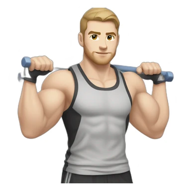 Pale skinned Fit Man With the biceps and dark brown hair in black shirt, gray sports shorts and white Sneakers Relies on the crossbar sticker