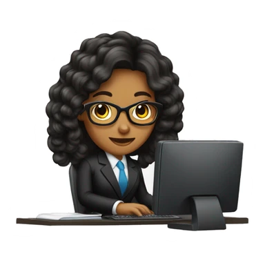 Secretaria cabelo preto computador e tomando cafe sticker