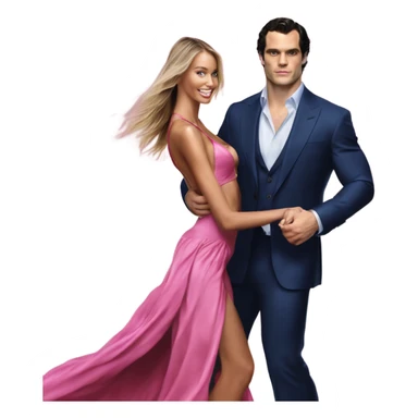 realistic photo of Henry Cavill close dancing with a beautiful  victoria secret model  sticker