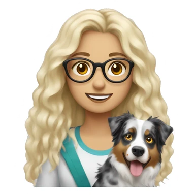 Blonde girl with glasses with a Merle Australian shepherd sticker