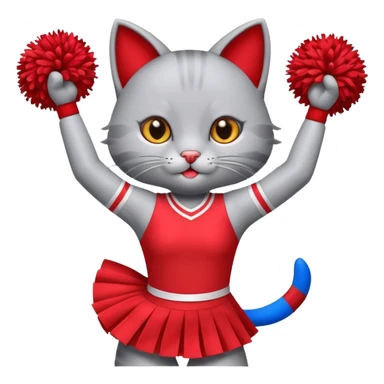 A cute sleek grey cat cheerleader twirling pom-poms with confident energy. sticker