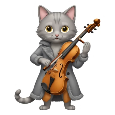 thin grey cat play violin, long full body sticker