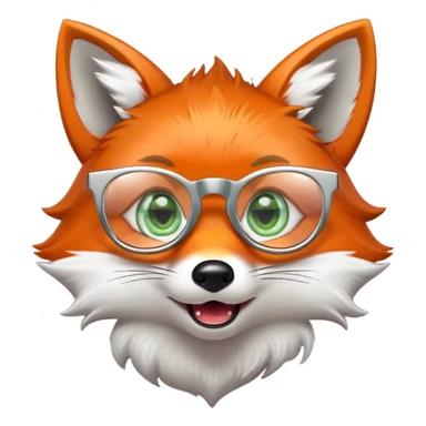 A surprised fox with sparkling fur, a glowing tail, a silver star on its forehead, and round glasses, with wide open mouth and eyes, looking shocked or scared sticker