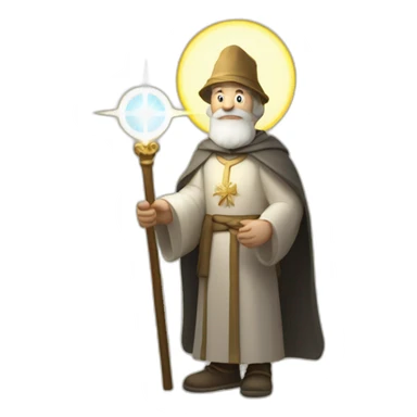 european pilgrim with a staff and a halo of light sticker