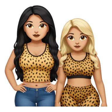 Tan Latina woman with long black hair chubby and black dark skinned woman with long blonde hair slim thick in cheetah top sexy sticker