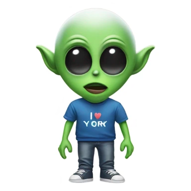 An alien wearing an I love New York t-shirt sticker