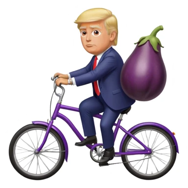 Donald Trump riding a bicycle holding an eggplant sticker