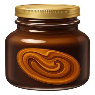 open jar or shallow tin containing thick, glossy dark brown to black paste with smooth slightly swirled surface, dense oily texture with subtle amber highlights, no spatula, no bubbles, no extras, just open container and visible soap, soft lighting, subtle shadows, emoji scale sticker