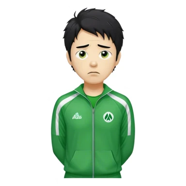 Seong Gi-hun : age 45, A tall, slim man with messy, unkempt black hair and tired eyes, showing signs of stress, Green player tracksuit,  sticker