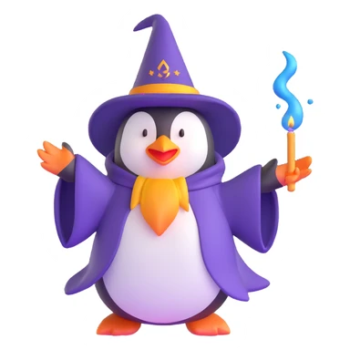 penguin wizard casting a spell sticker