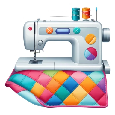 Patchwork and quilting icon, colorful fabric patches sewn together in a quilt pattern, sewing needle and thread, quilting tools like rotary cutter and quilting hoop, minimalistic style, clean lines, transparent background. sticker