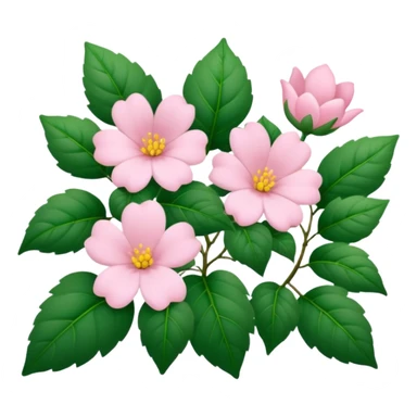 Aesthetic flowers and plants growing from the ground in colours of soft pink matching the deep green leaves (to describe/match with the word flourish) more of a wild bush or vine  sticker
