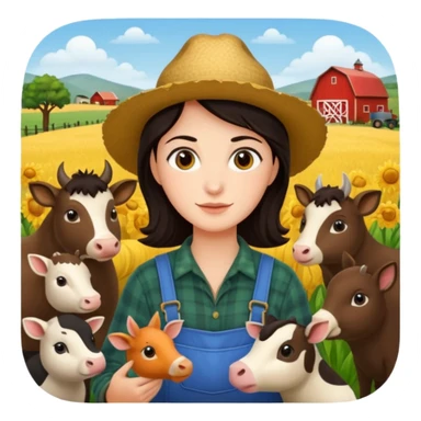 GRANJERO PIEL CLARA Y PELO OSCURO CON ANIMALES A SU ALREDEDOR sticker