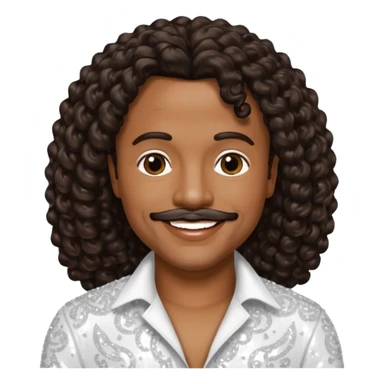 Howard Hewett with long dark brown jeri curl hair, white sequin outfit sticker