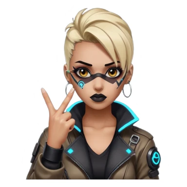 Woman with her tongue out in cyberpunk clothing and giving the middle finger. Looking naughty. sticker